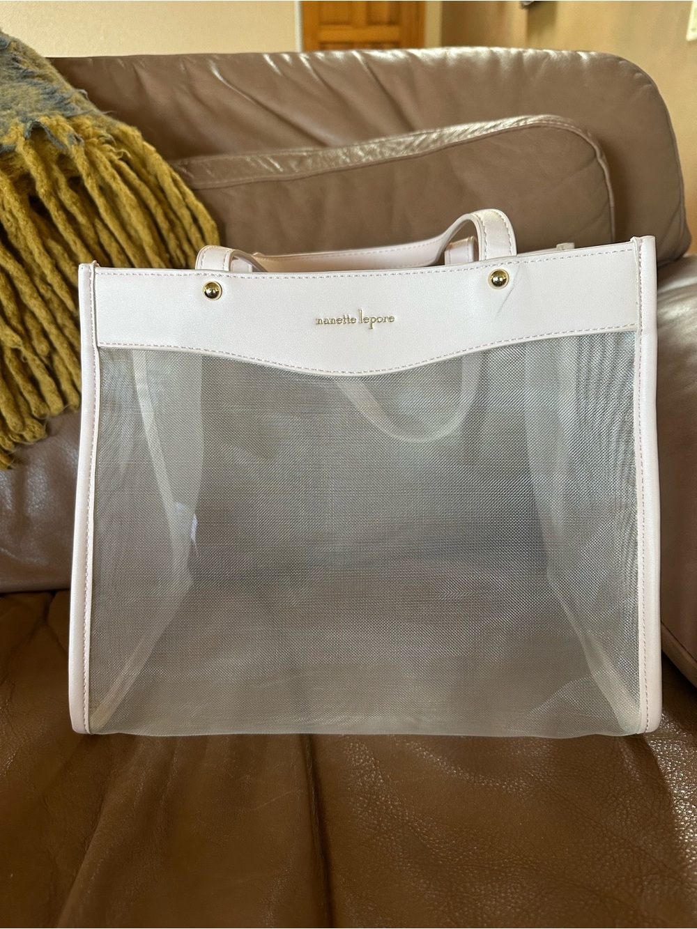 Nanette Lepore Pale Pink Mesh Tote with Gold Hardware